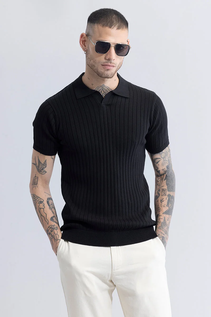 SNITCH Sleek Striped Black Polo T-Shirt